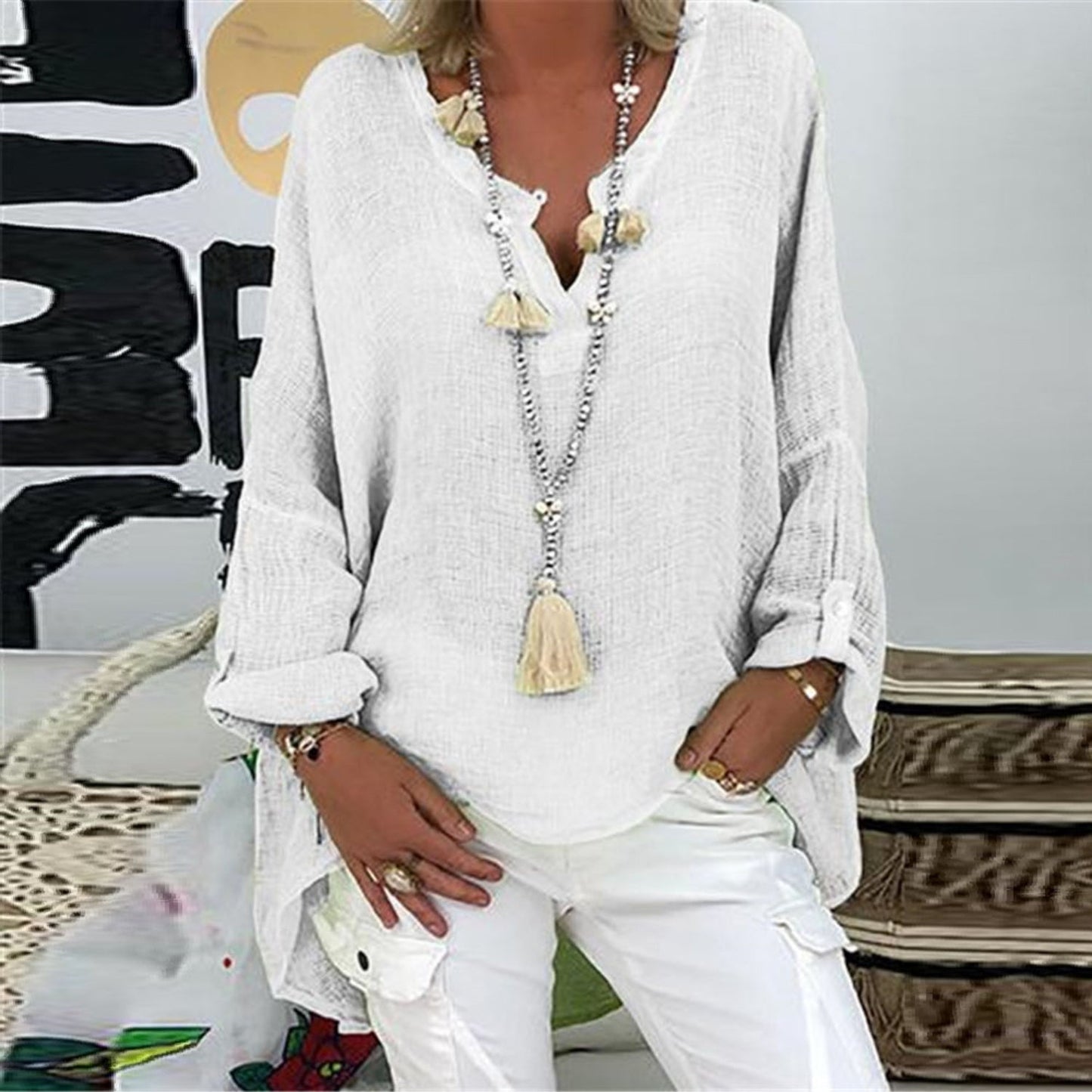 Dames Blouse Linnen Stijlvol Elegante Top voor Vrouw