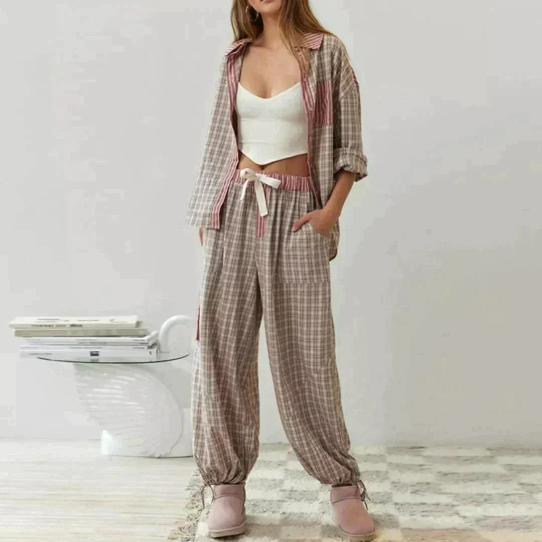 Pyjama Set Lange Mouwen Zacht Warm Geruit - StudioMarella