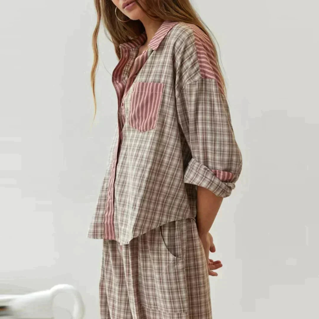 Geruite Pyjama Set Lange Mouwen voor Vrouw