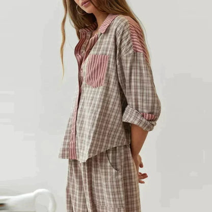 Geruite Pyjama Set Lange Mouwen voor Vrouw