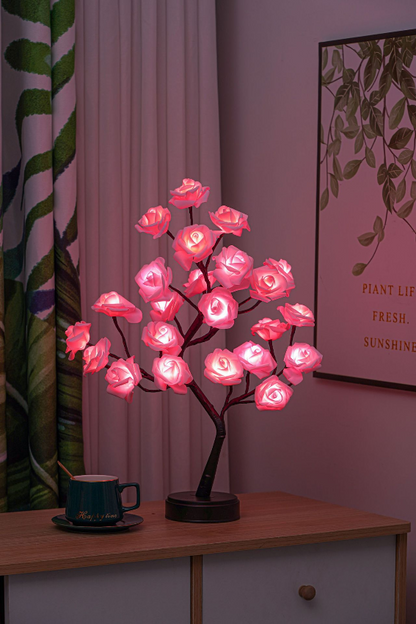 LED Bloesemtaklamp met 24 Bloemen Warm Wit 40cm – Decoratieve Sfeerverlichting Interieur Kunstbloemen op Batterij USB Tafellamp