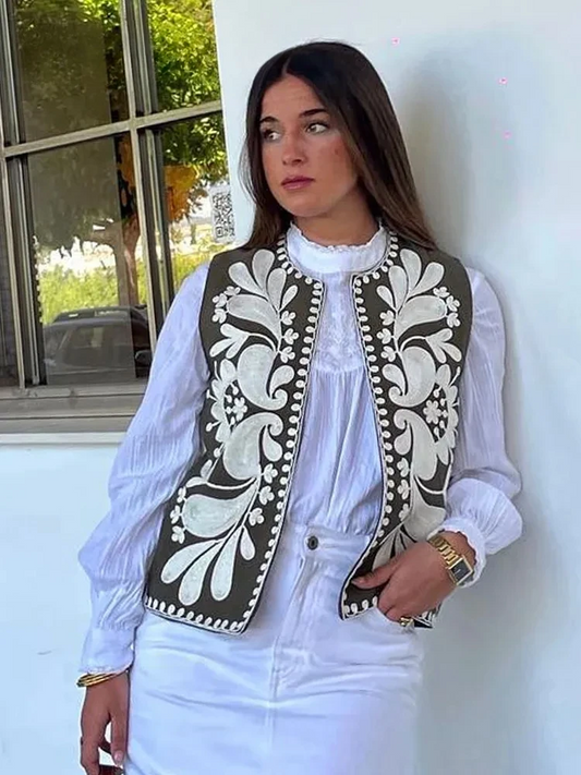 Vest met Bloemen Geborduurd Korte Lengte - StudioMarella