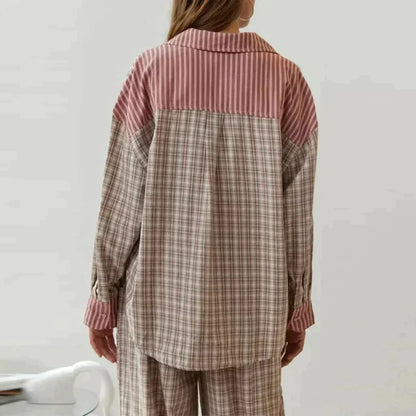 Geruite Pyjama Set Lange Mouwen voor Vrouw