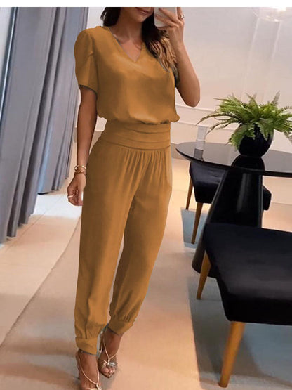 Dames Broek Blouse Set met Pofmouwen Elastisch