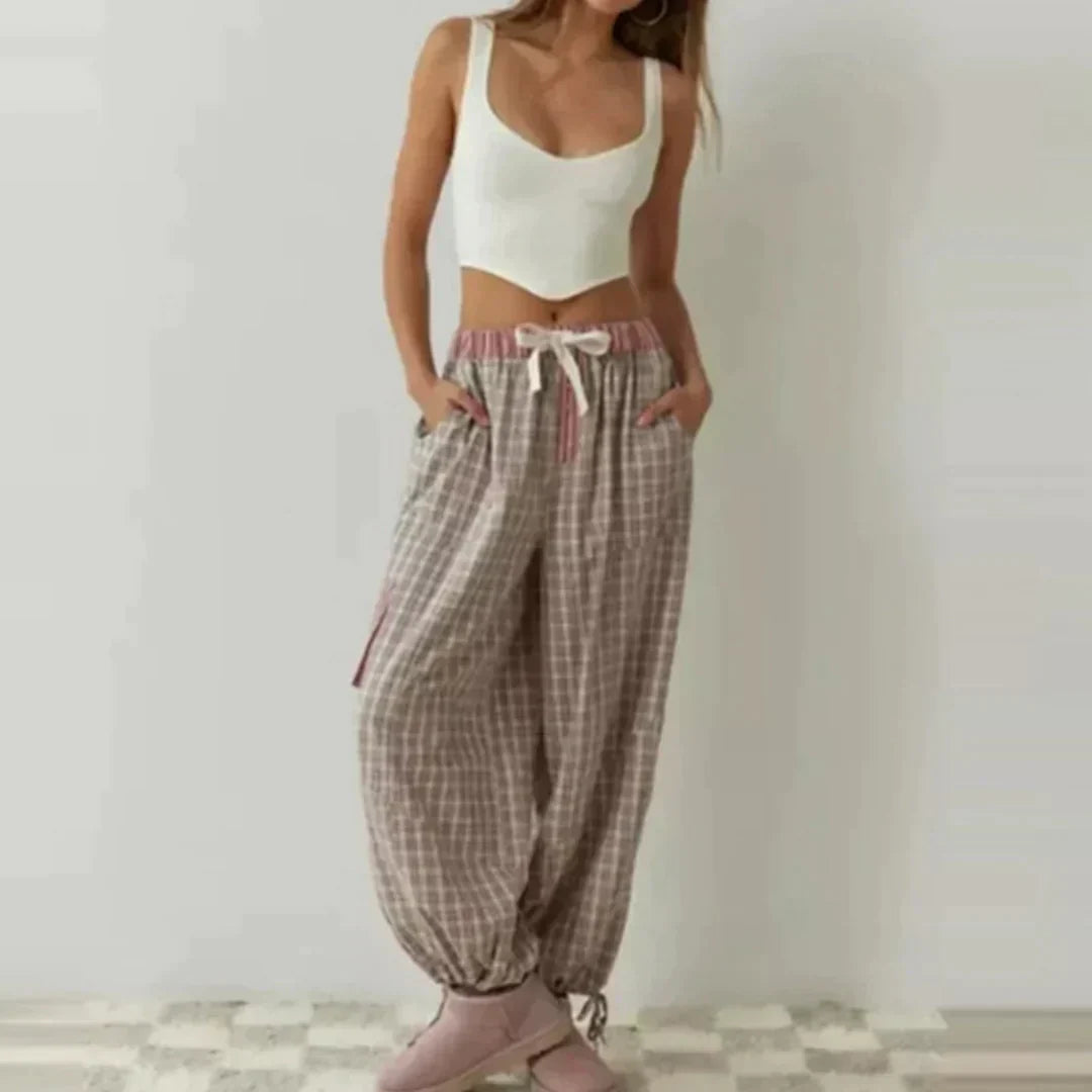 Geruite Pyjama Set Lange Mouwen voor Vrouw