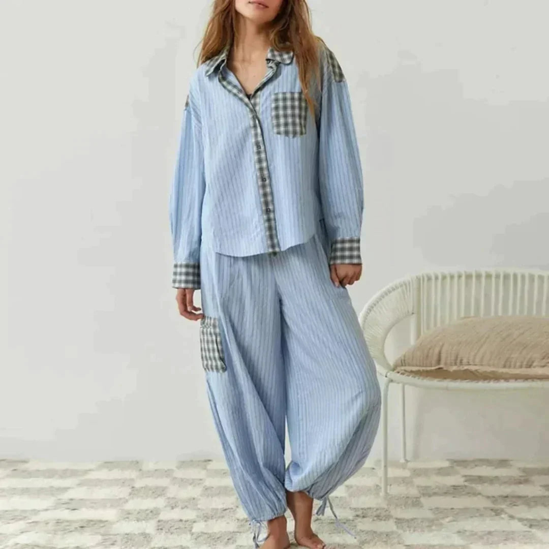 Pyjama Set Lange Mouwen Zacht Warm Geruit