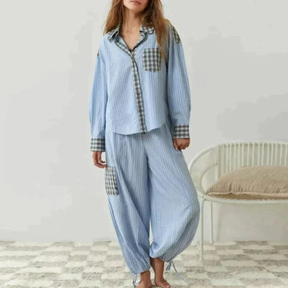 Pyjama Set Lange Mouwen Zacht Warm Geruit