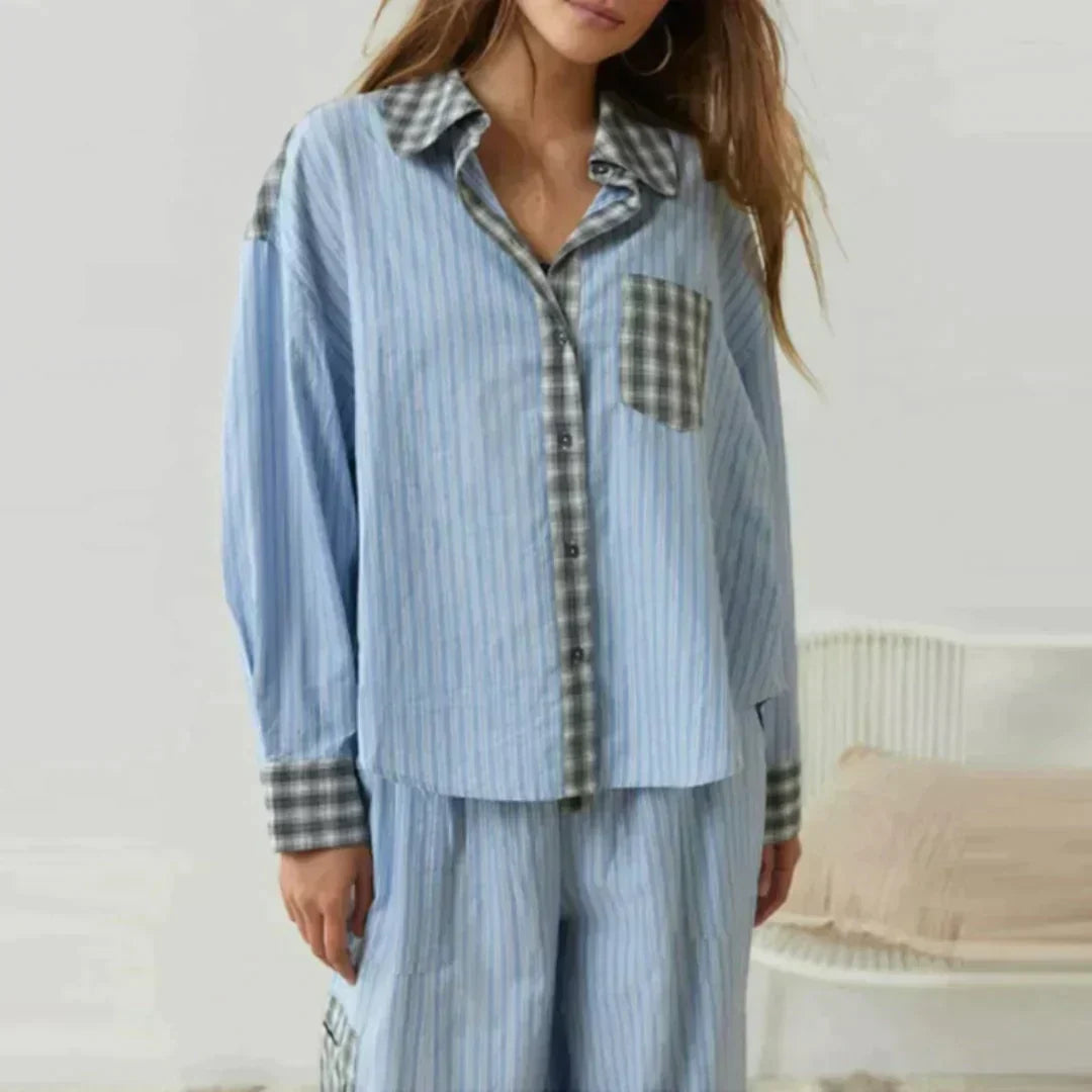 Geruite Pyjama Set Lange Mouwen voor Vrouw