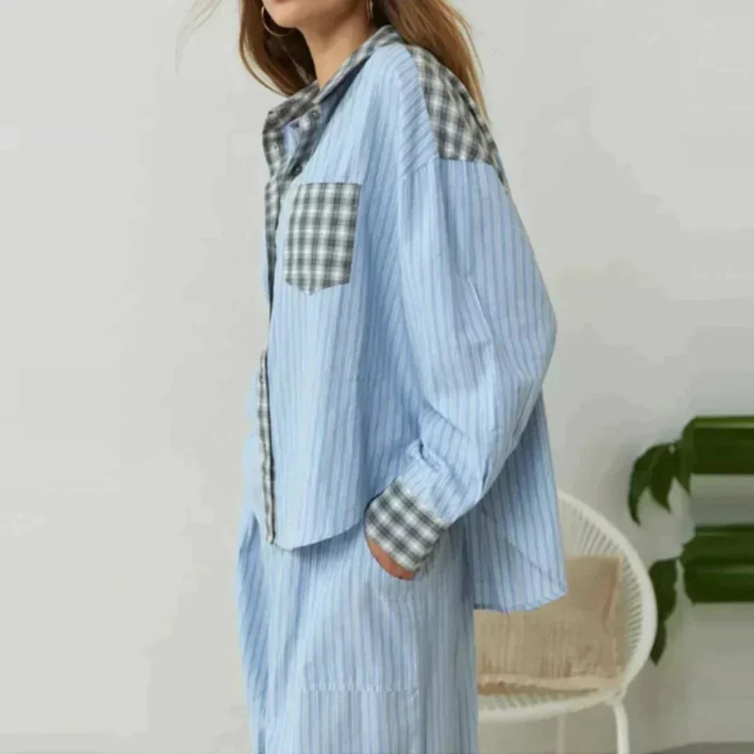 Geruite Pyjama Set Lange Mouwen voor Vrouw