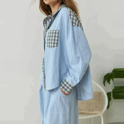 Geruite Pyjama Set Lange Mouwen voor Vrouw