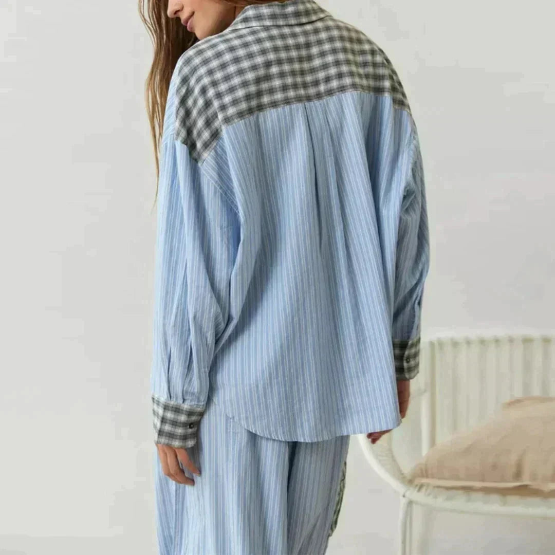 Geruite Pyjama Set Lange Mouwen voor Vrouw