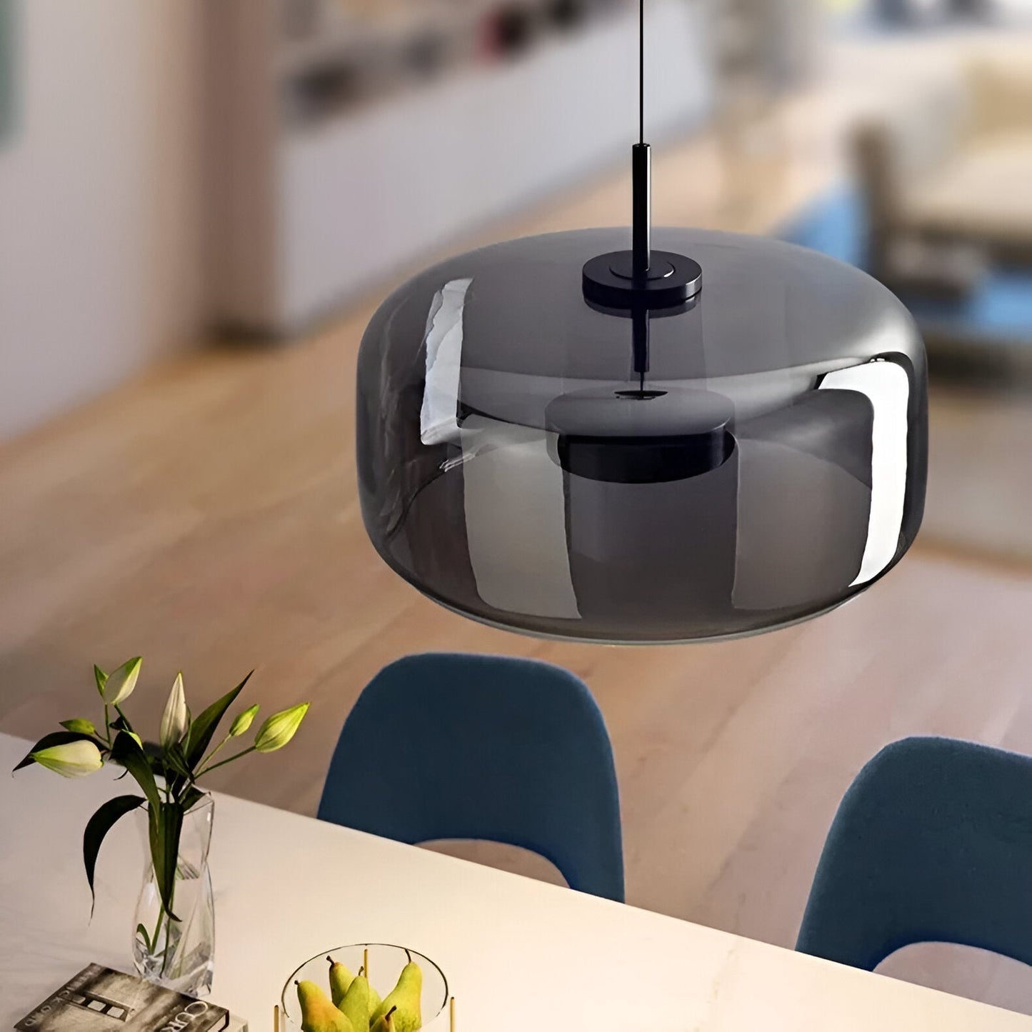 Hanglamp Rookglas Retro Trio Handgeblazen Dimbaar Verstelbaar Zwart