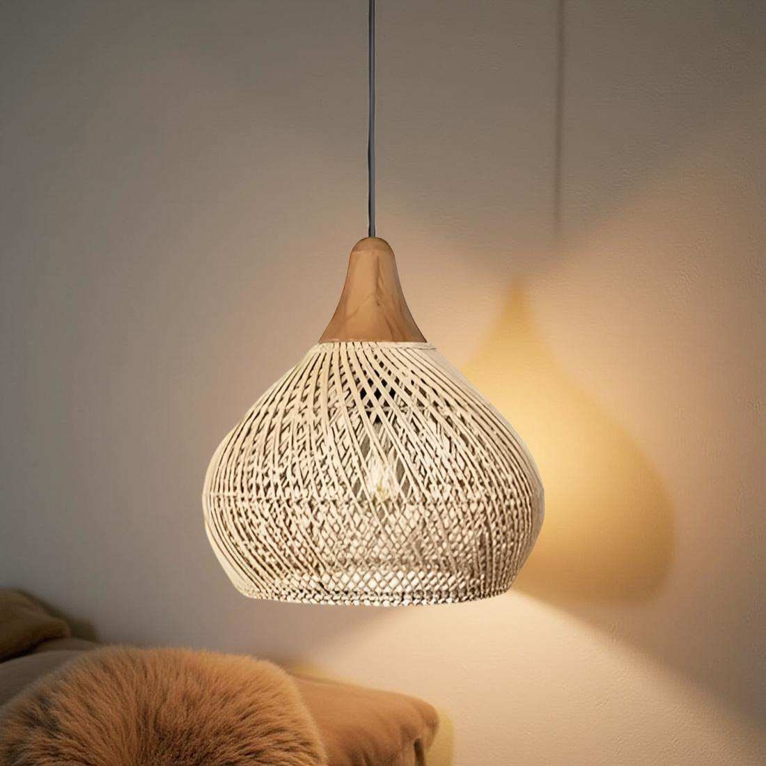 Rotan Hanglamp Boho Natuur Ø40 Ø50 Ø60 Zwart Of Naturel LED