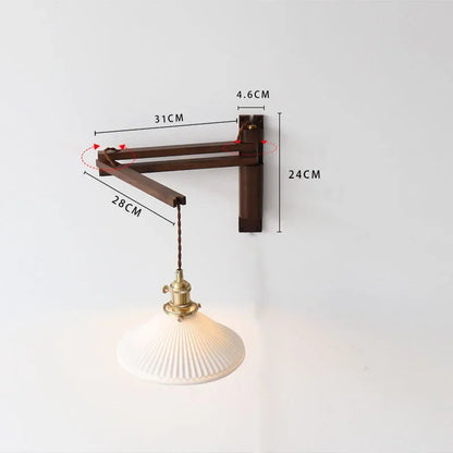 Verstelbare Houten Wandlamp met Keramieke Kap – Landelijke Stijl met Knopschakelaar