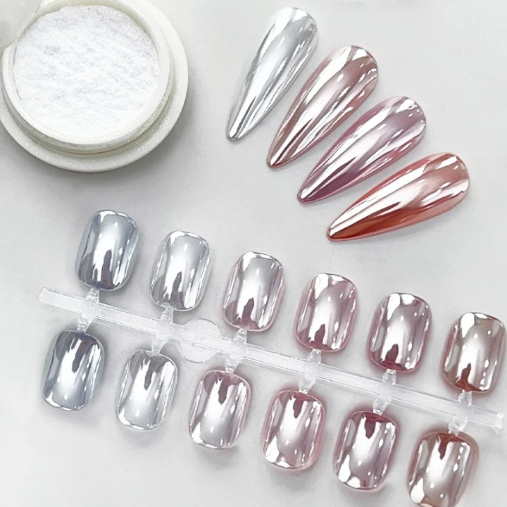 Chroompoeder voor Nagels Zilver – Spiegeleffect Nagelpoeder voor Gel en Acryl