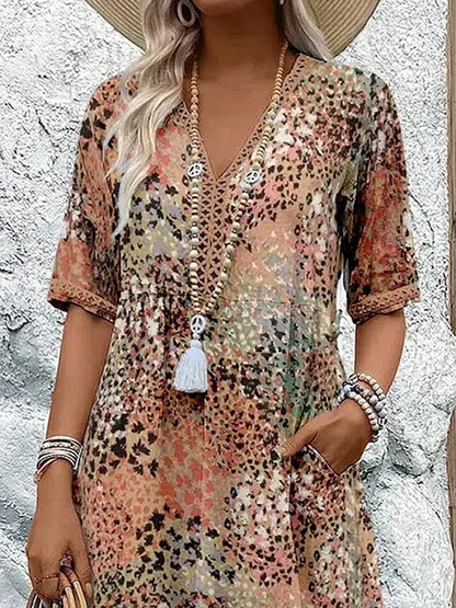 Korte Zomerjurk Bloemenprint V-hals Comfortabele Jurk
