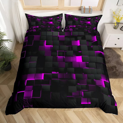 Geometrisch Dekbedovertrek Set met Neon 3D Grid Print | Ademend Microfiber Katoen voor Comfortabele Slaap | Modern Slaapkamer Textiel in Meerdere Kleuren Twin Full Queen King