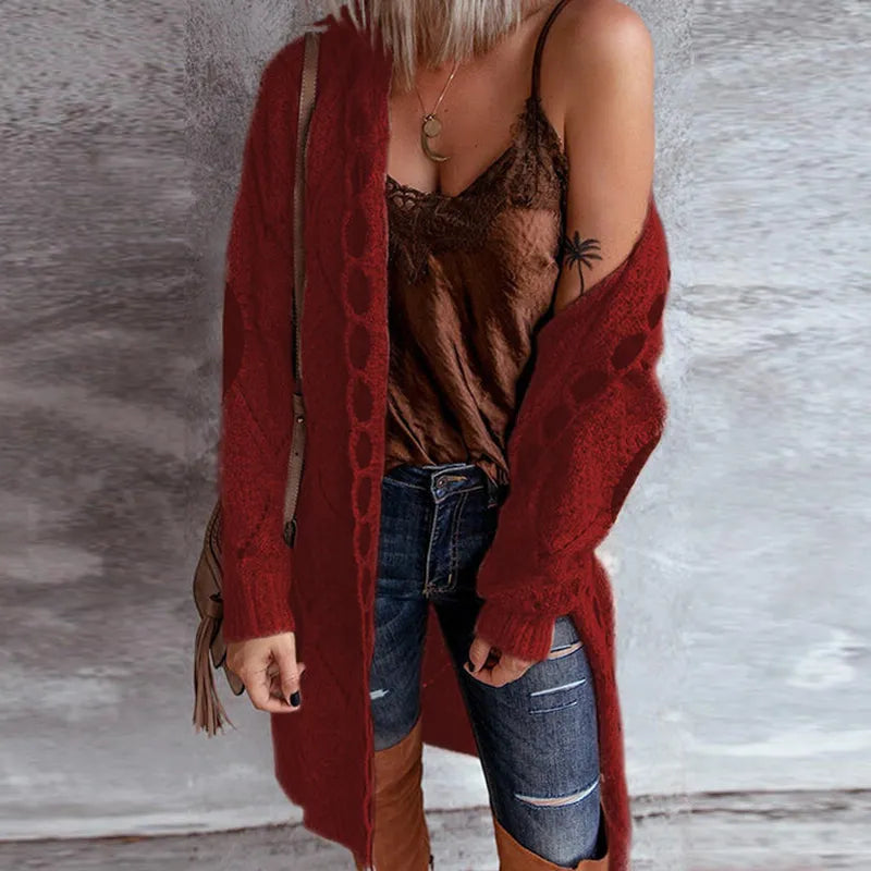 Gebreide Trui met Capuchon Vintage Look Elegante Stijl