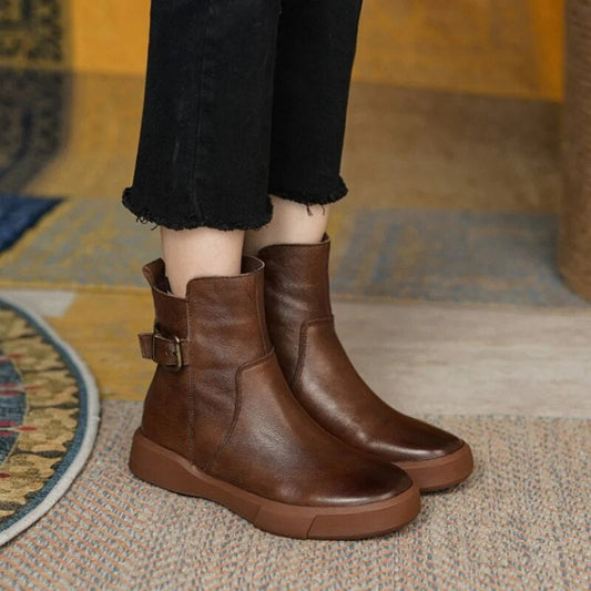 Dames Enkellaarsjes Leer Comfortabel Stijlvol Schoenen - StudioMarella