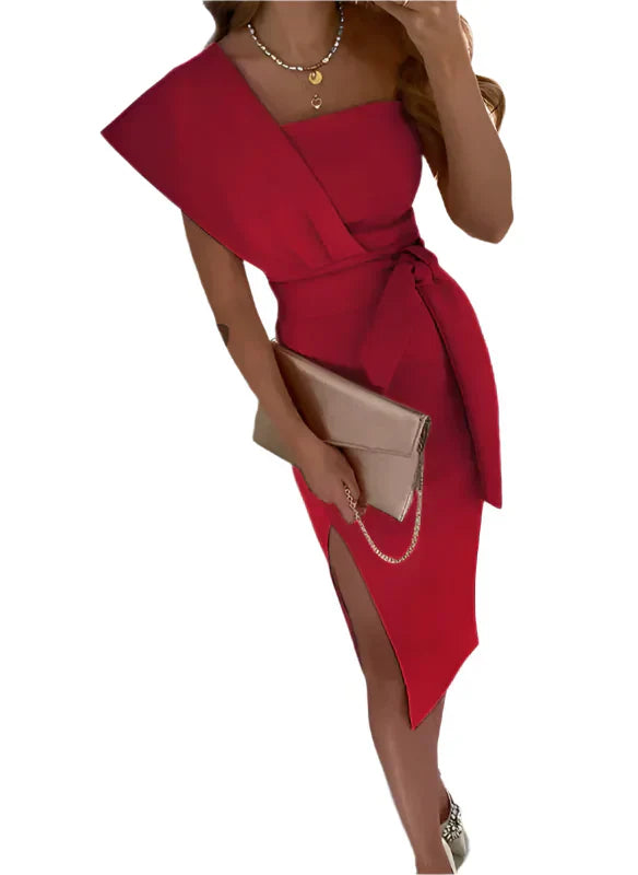 Een SchouderJurk Wikkeljurk Elegante Bruiloftsjurk