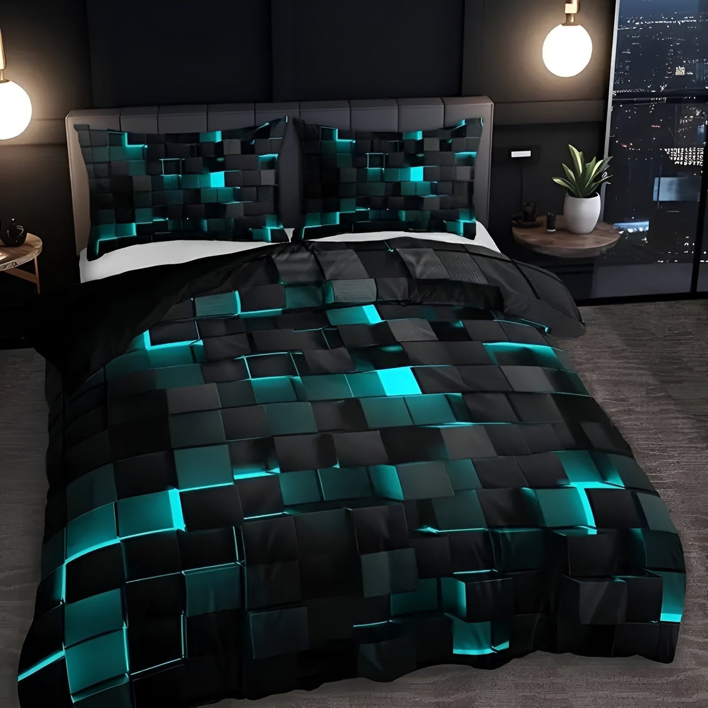 Geometrisch Dekbedovertrek Set met Neon 3D Grid Print | Ademend Microfiber Katoen voor Comfortabele Slaap | Modern Slaapkamer Textiel in Meerdere Kleuren Twin Full Queen King