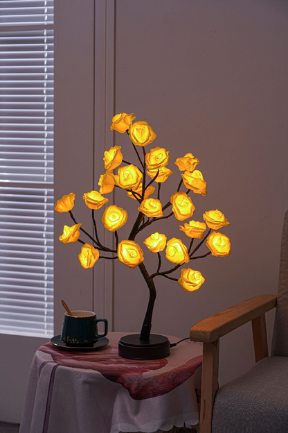 LED Bloesemtaklamp met 24 Bloemen Warm Wit 40cm – Decoratieve Sfeerverlichting Interieur Kunstbloemen op Batterij USB Tafellamp