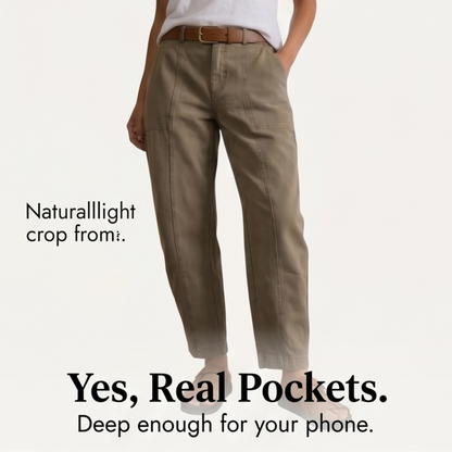 Utility Pantalon Hoge Taille Taps Toelopend met Geplooid Enkelboord Casual Werkbroek