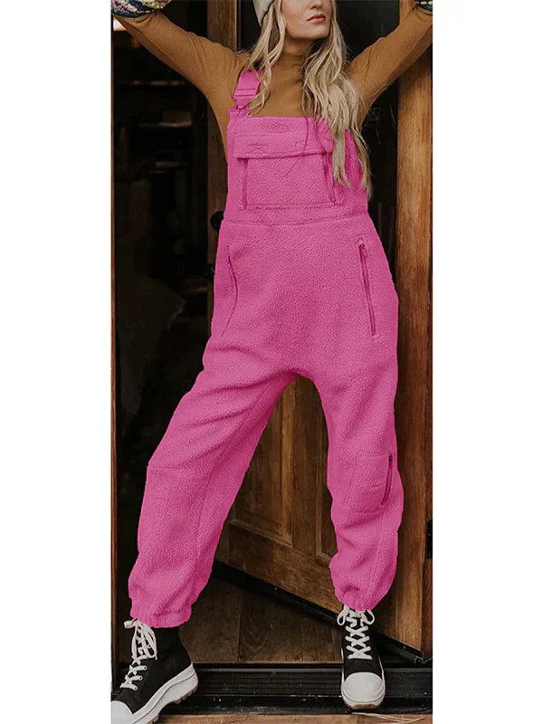 Dames Fleece Overall Warm en Zacht met Rits en Zakken