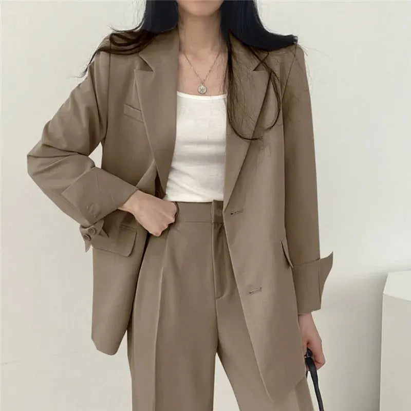 Dames Blazer Set met Rechte Broek Elegante Outfit