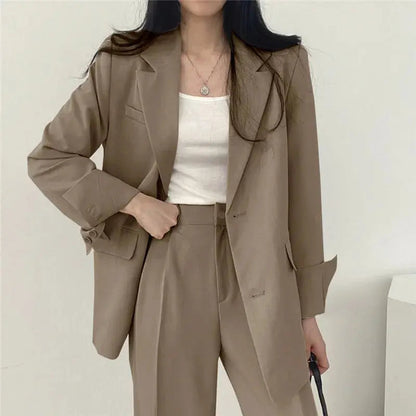 Dames Blazer Set met Rechte Broek Elegante Outfit