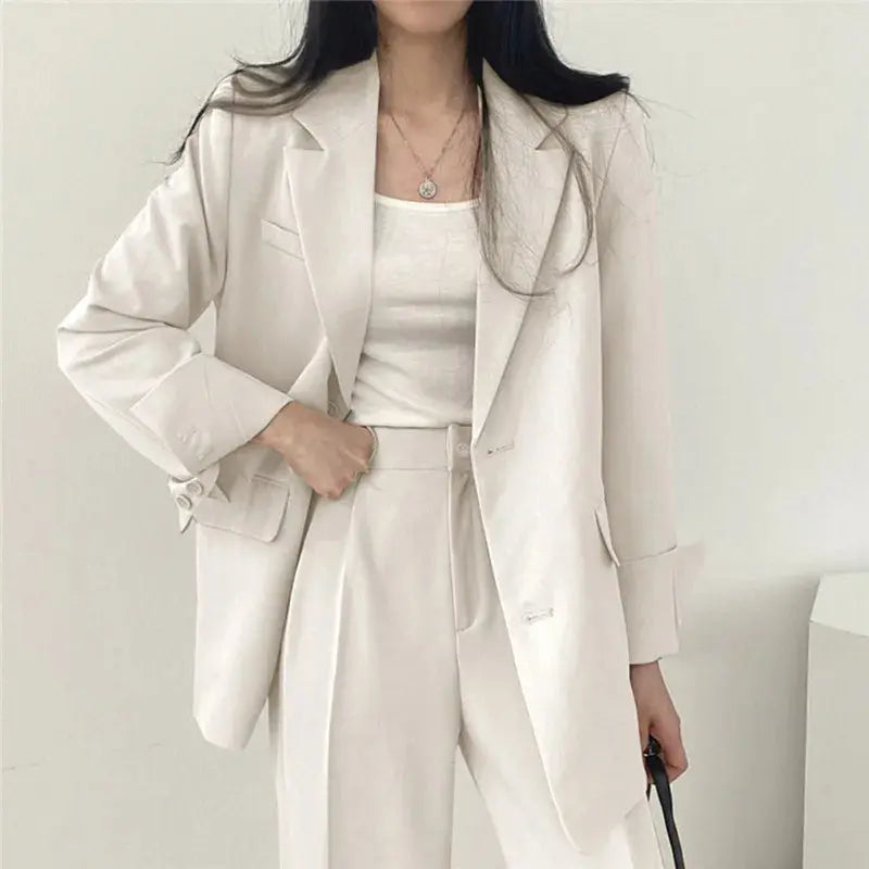 Dames Blazer Set met Rechte Broek Elegante Outfit