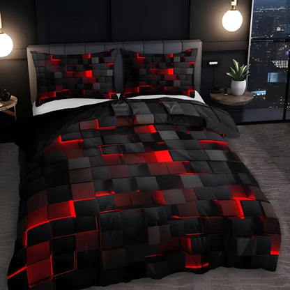 Geometrisch Dekbedovertrek Set met Neon 3D Grid Print | Ademend Microfiber Katoen voor Comfortabele Slaap | Modern Slaapkamer Textiel in Meerdere Kleuren Twin Full Queen King