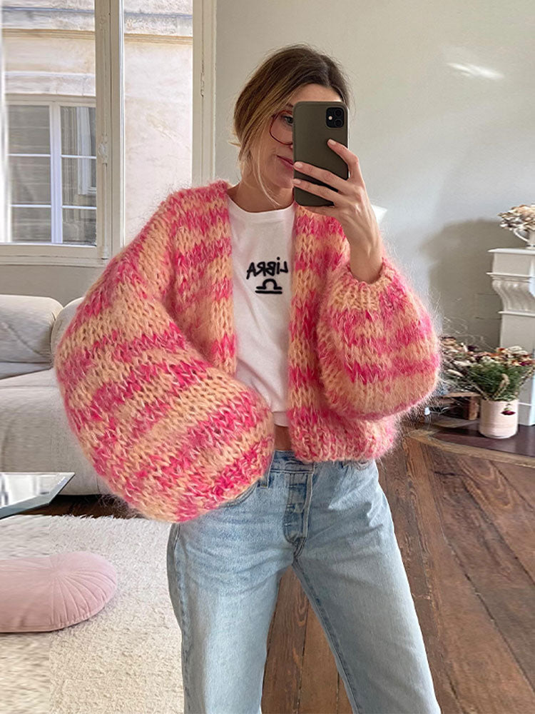 Dames Cardigan Gebreid Warm en Zachte Patchwork Trui