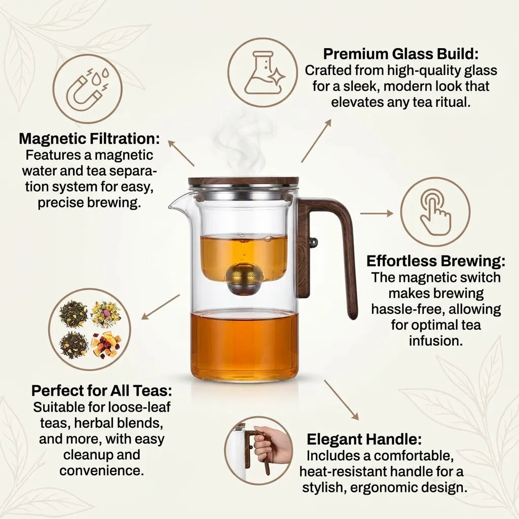 Glazen Theepot Magnetisch Filter Losse Thee Kruidenthee Elegant Hittebestendig