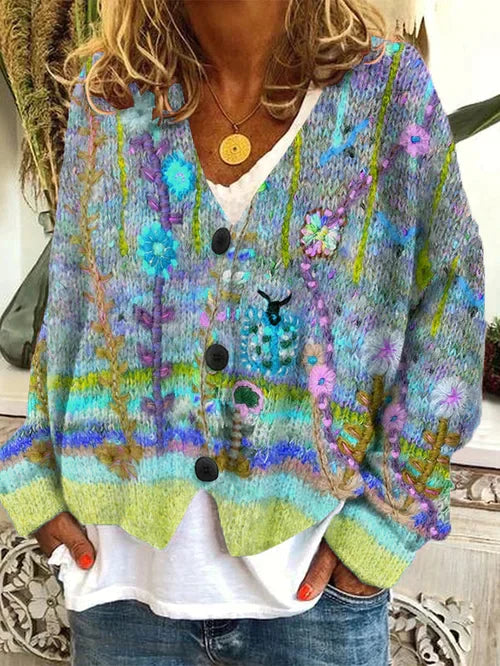 Dames Vest Retro Stijl Bedrukt Imitatie Wol - StudioMarella