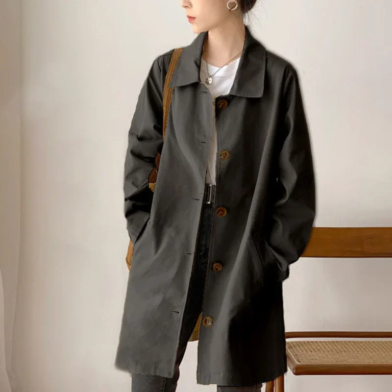 Dames Trenchcoat Klassiek Enkelrijig Met Reverskraag