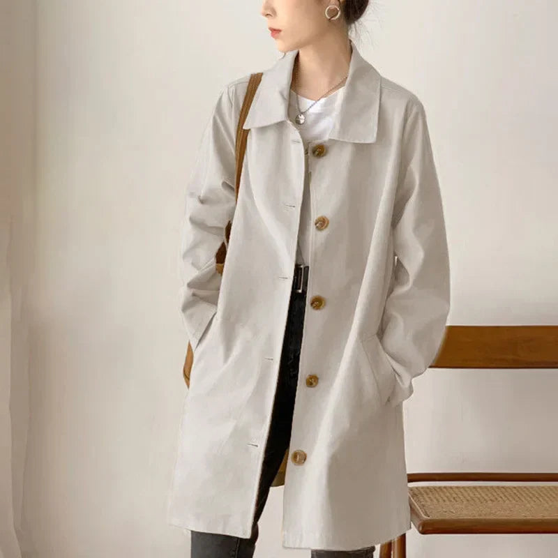 Dames Trenchcoat Klassiek Enkelrijig Met Reverskraag