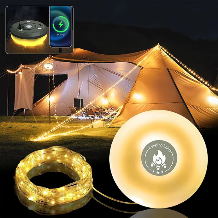 4-in-1 Campinglamp LED RGB Lichtslinger 10m 2000mAh Powerbank IPX4 Tentlamp Zaklamp Buitenlamp Festival Tuin Oplaadbaar