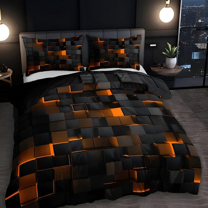 Geometrisch Dekbedovertrek Set met Neon 3D Grid Print | Ademend Microfiber Katoen voor Comfortabele Slaap | Modern Slaapkamer Textiel in Meerdere Kleuren Twin Full Queen King