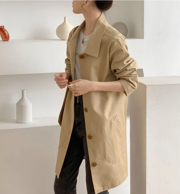 Dames Trenchcoat Klassiek Enkelrijig Met Reverskraag