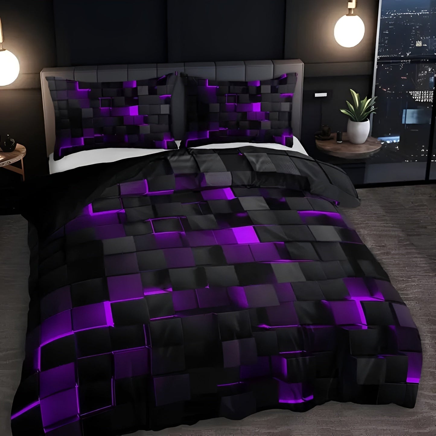 Geometrisch Dekbedovertrek Set met Neon 3D Grid Print | Ademend Microfiber Katoen voor Comfortabele Slaap | Modern Slaapkamer Textiel in Meerdere Kleuren Twin Full Queen King
