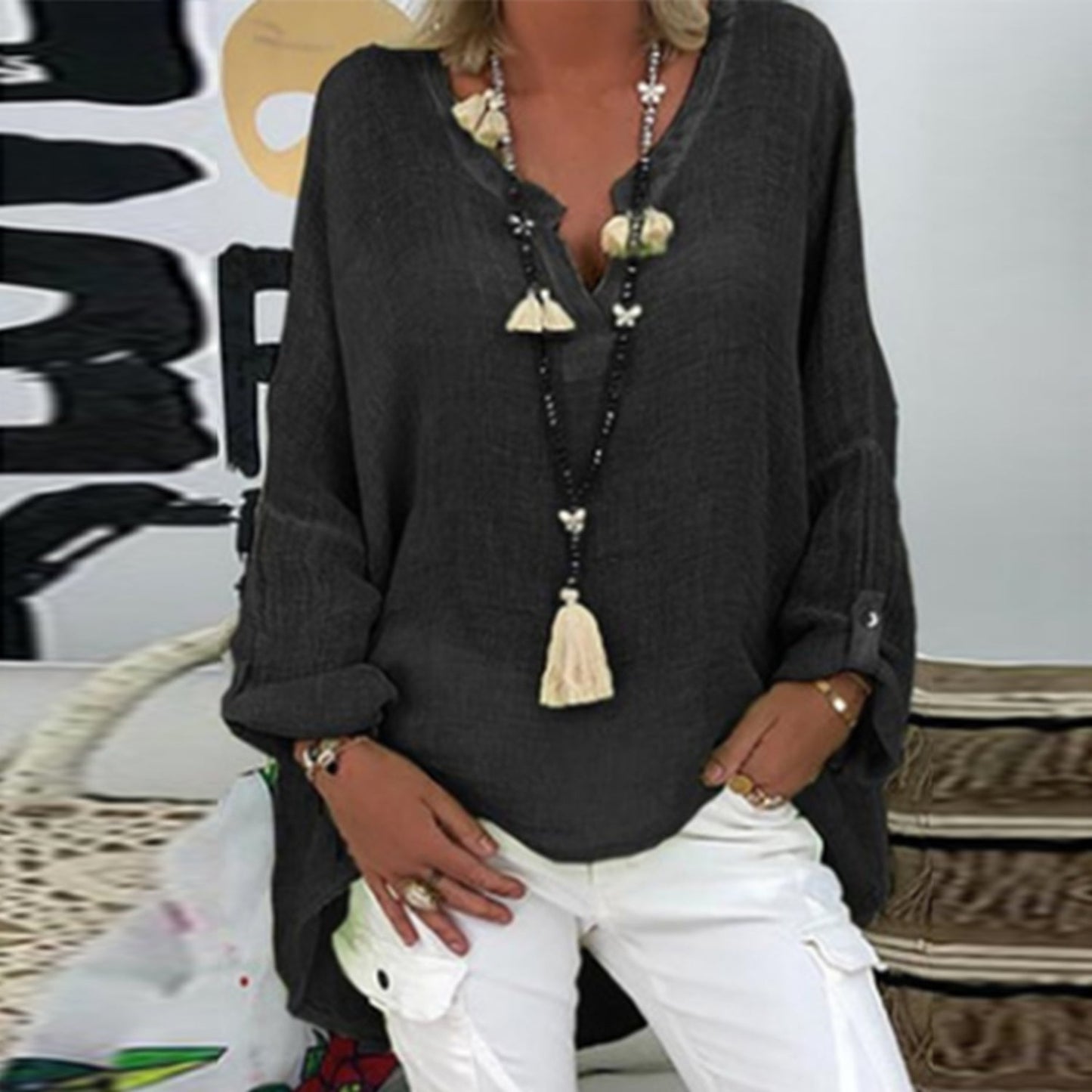 Dames Blouse Linnen Stijlvol Elegante Top voor Vrouw
