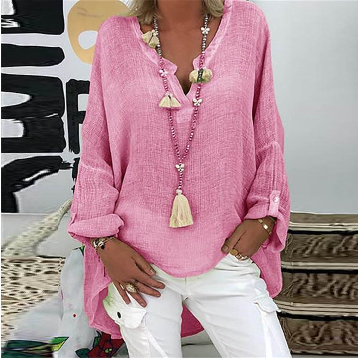 Dames Blouse Linnen Stijlvol Elegante Top voor Vrouw