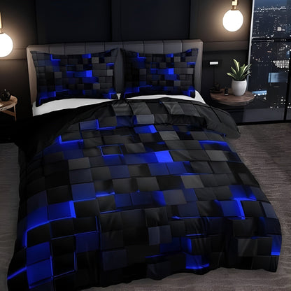 Geometrisch Dekbedovertrek Set met Neon 3D Grid Print | Ademend Microfiber Katoen voor Comfortabele Slaap | Modern Slaapkamer Textiel in Meerdere Kleuren Twin Full Queen King