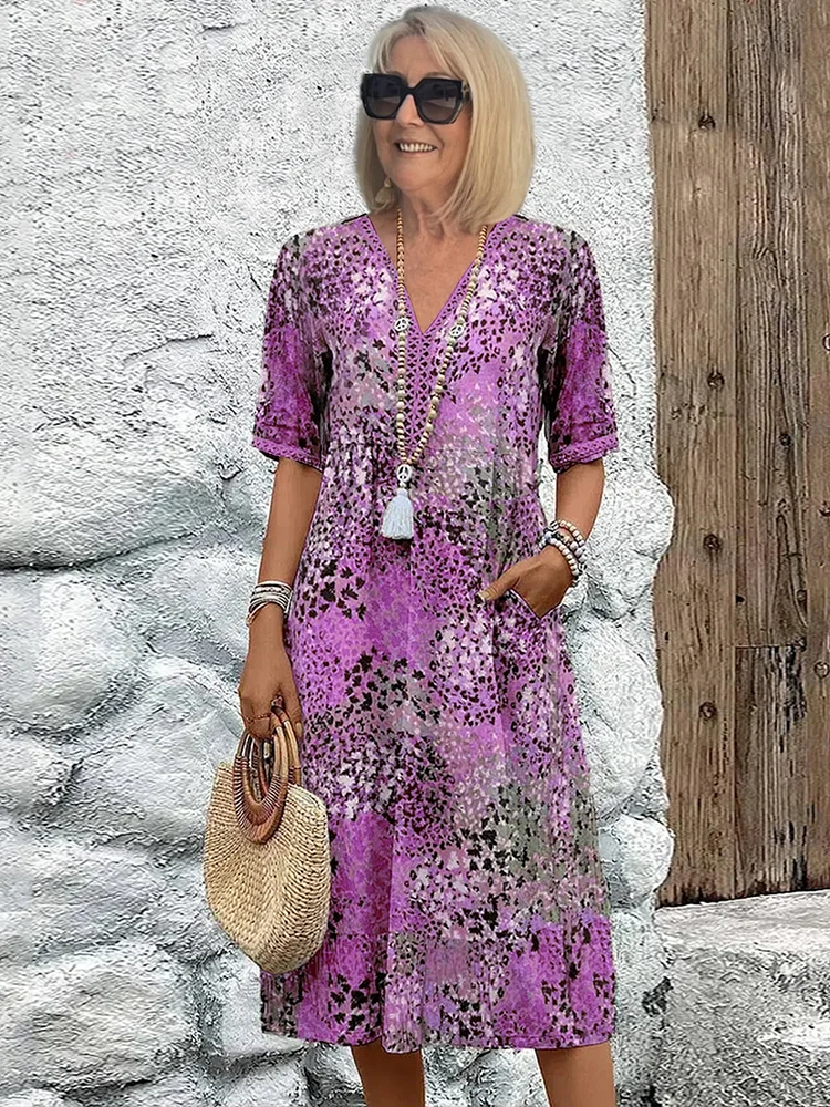 Korte Zomerjurk Bloemenprint V-hals Comfortabele Jurk