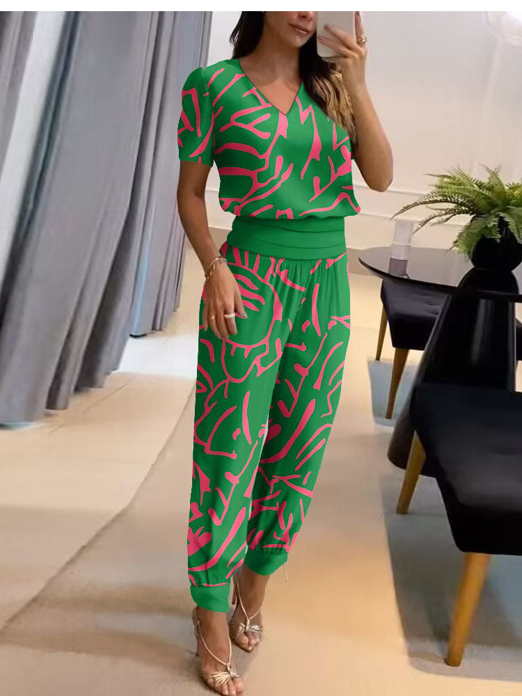 Dames Broek Blouse Set met Pofmouwen Elastisch