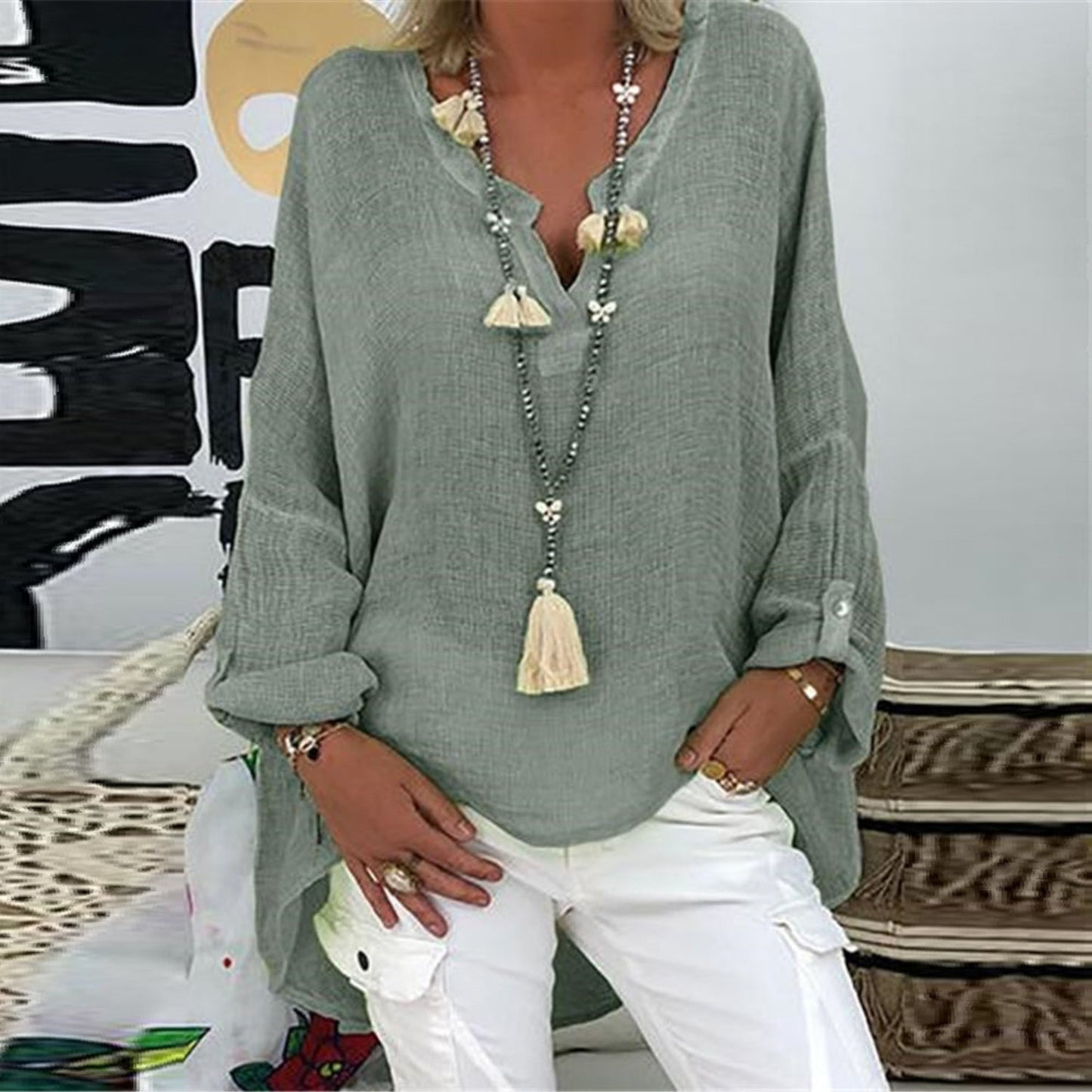 Dames Blouse Linnen Stijlvol Elegante Top voor Vrouw - StudioMarella