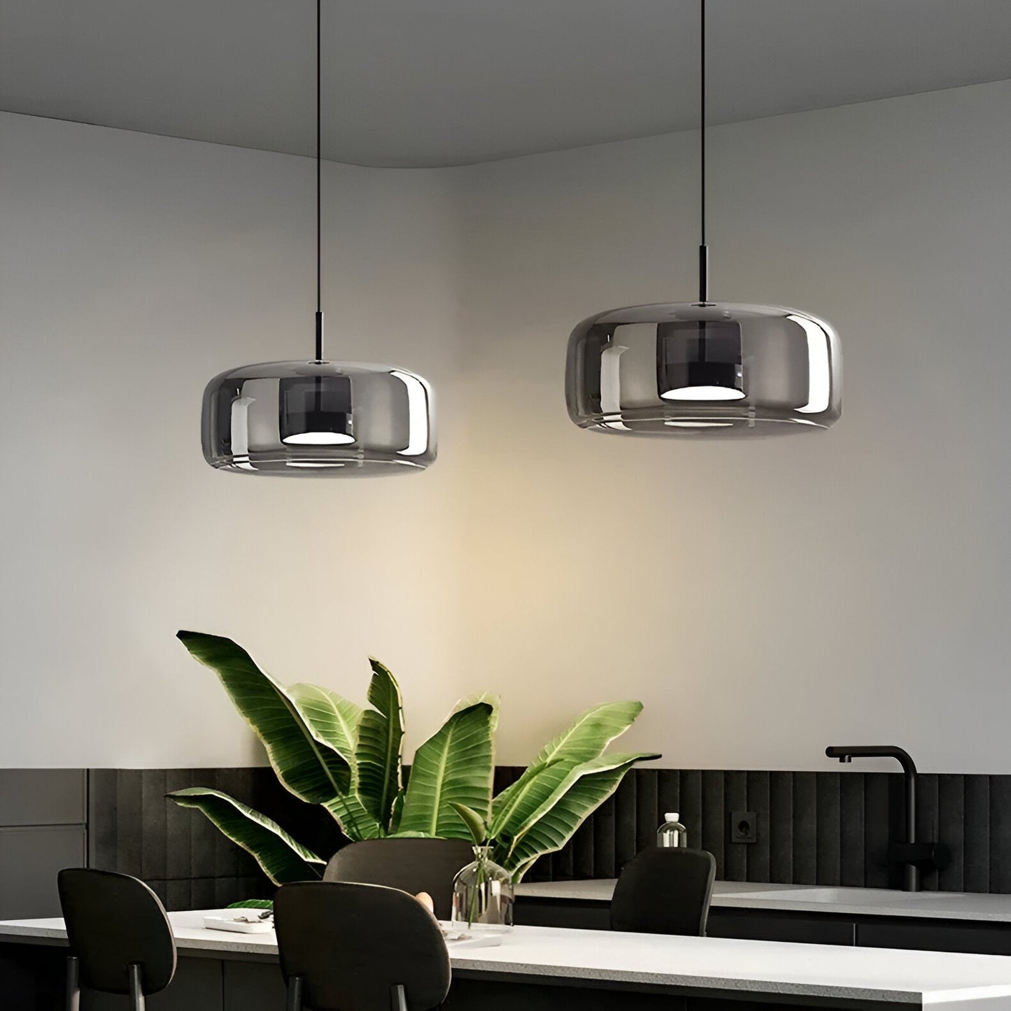 Hanglamp Rookglas Retro Trio Handgeblazen Dimbaar Verstelbaar Zwart