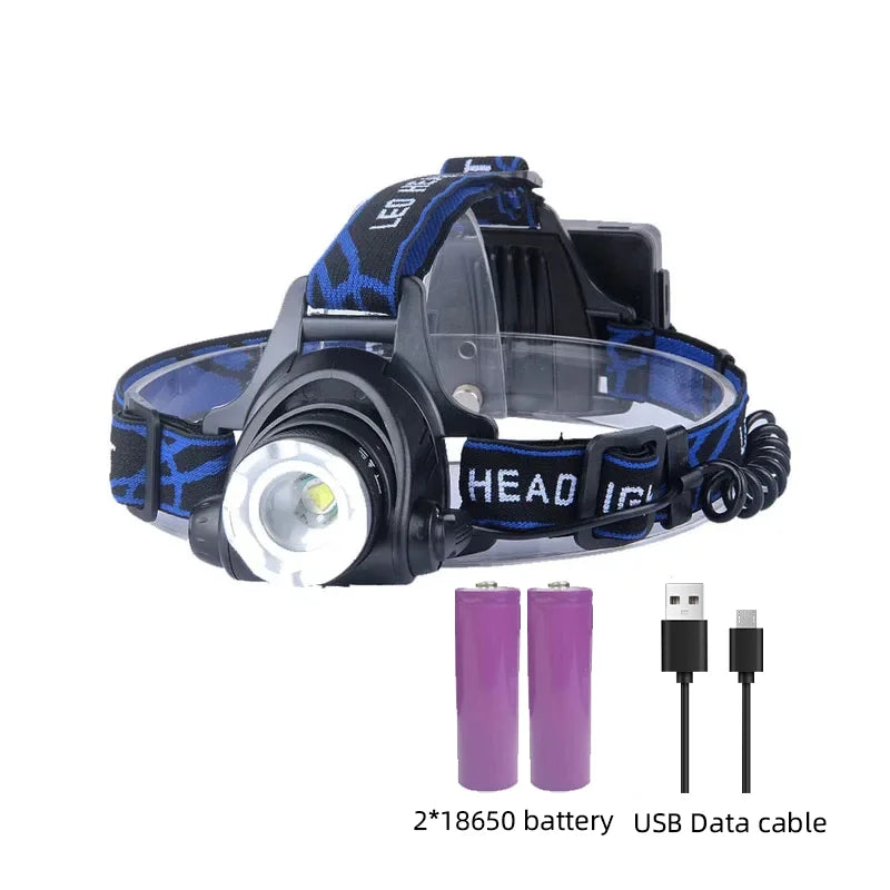 LED Hoofdlamp Oplaadbaar 2000 Lumen met Zoomfunctie Waterdicht Handsfree Verlichting voor Wandelen