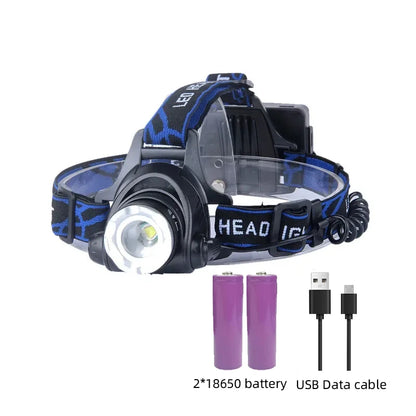 LED Hoofdlamp Oplaadbaar 2000 Lumen met Zoomfunctie Waterdicht Handsfree Verlichting voor Wandelen